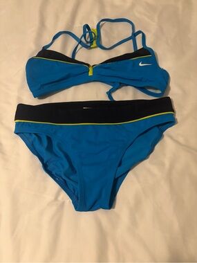 Nike Blue & Navy Women's Athletic Bikini with Yellow Trim